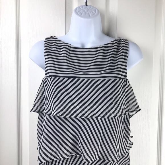 London Times Striped Tiered Ruffle Dress Sz 12 - Picture 4 of 6
